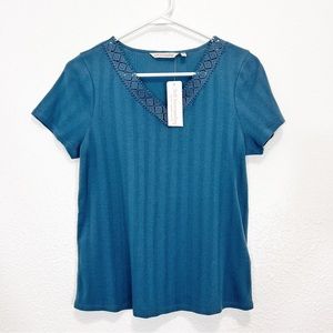 Soft Surroundings Belle Pointelle Tee Shirt Mallard Blue Size XS